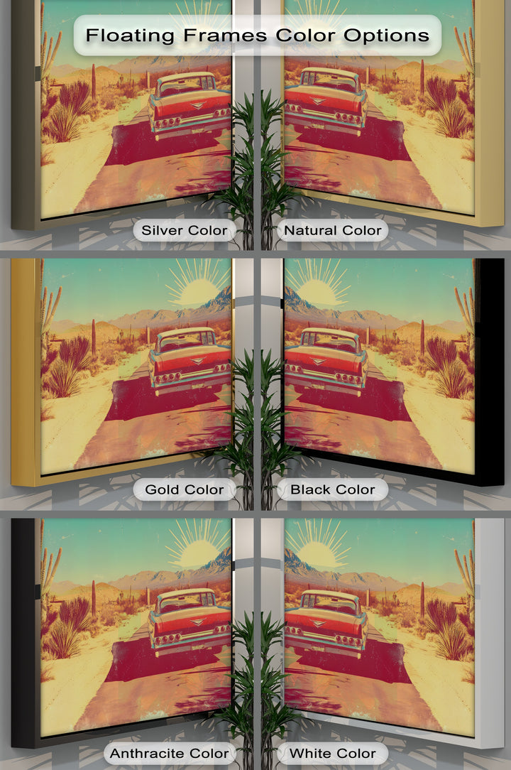 Sunset Cruise – Retro Desert Highway Canvas Print