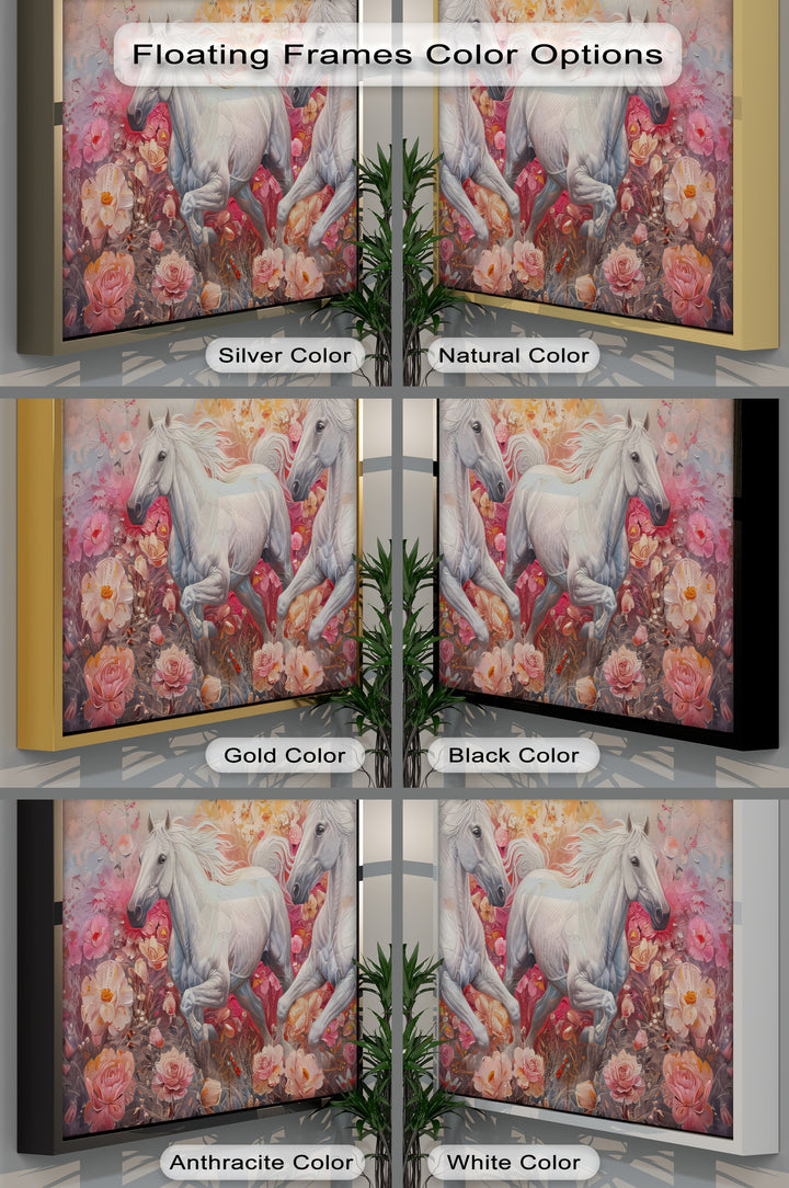 White Horses in Blooming Garden - Horse Canvas Print