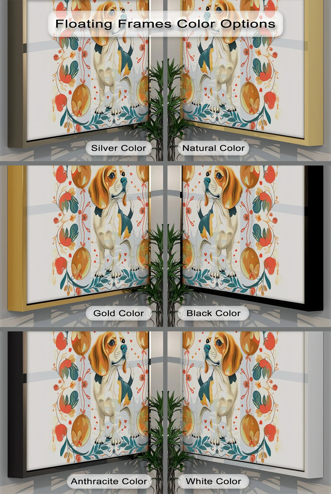 Decorative Dog Illustration with Floral Ornaments - Canvas Print - MyPhotoStation
