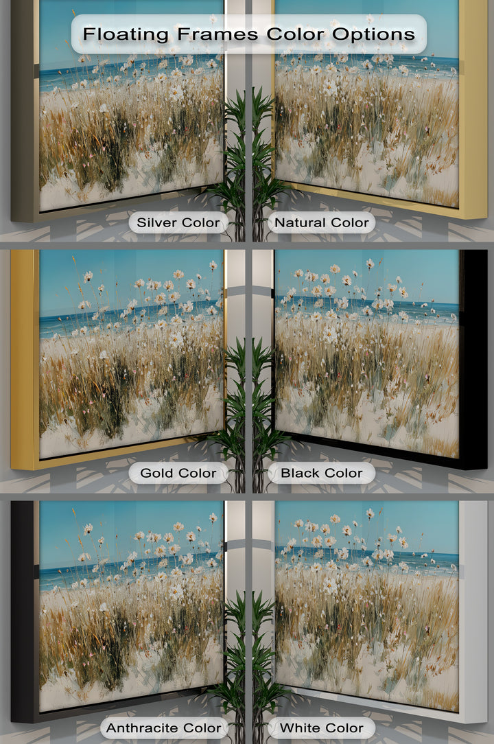 Seaside Serenity – White Wildflowers by the Shore Canvas Print
