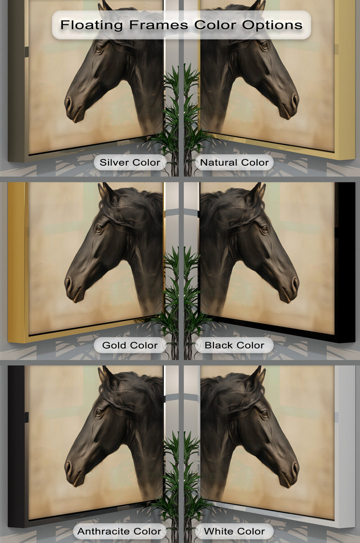 Silent Majesty – Black Horse Portrait on Warm Beige Canvas Print