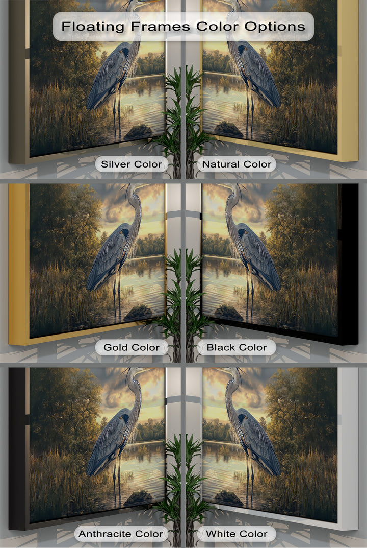 Twilight Sentinel – Heron by the Forest Lake Canvas Wall Art