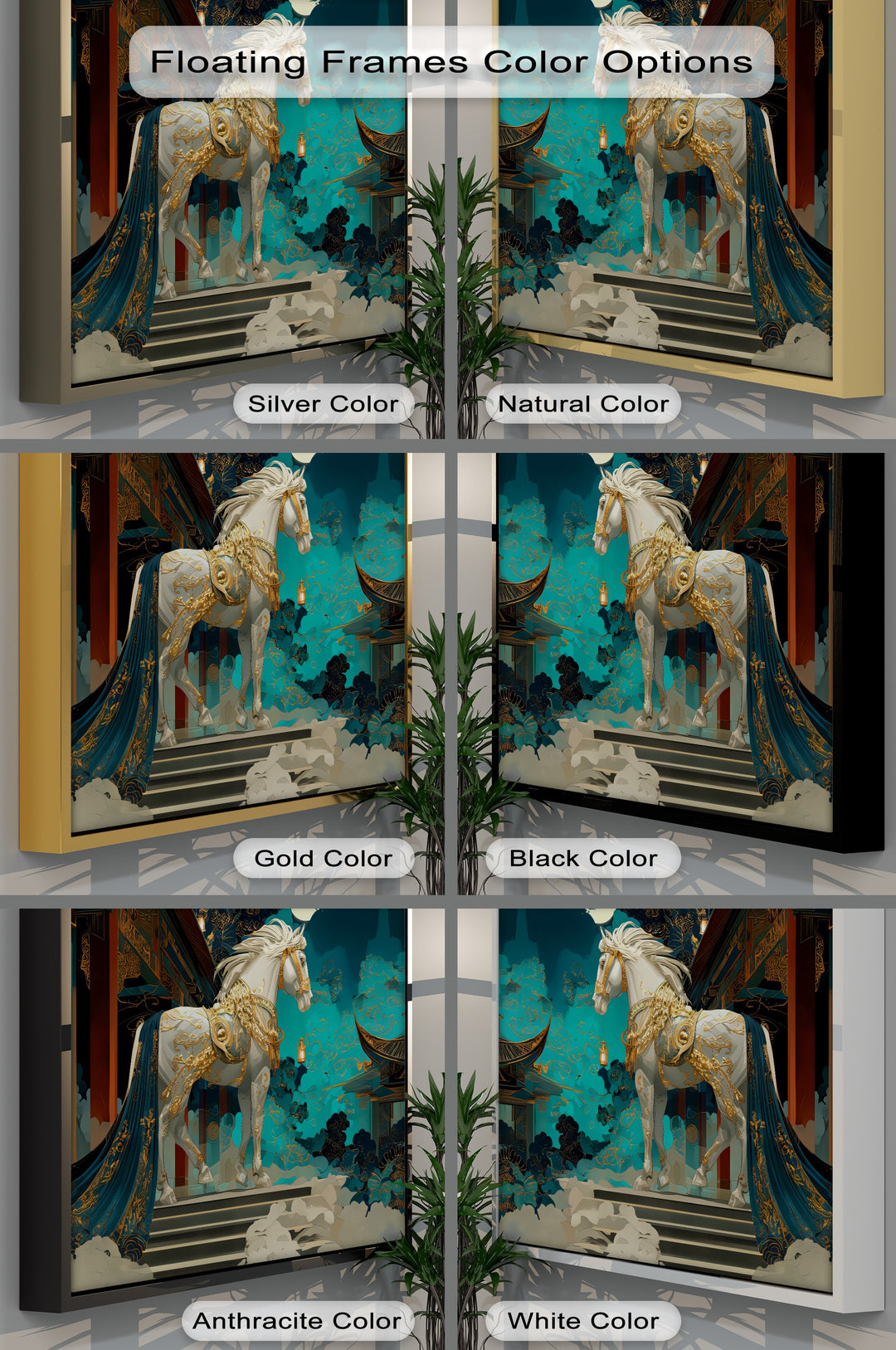 Moonlit Majesty – White Horse in Royal Gold Armor Canvas Print