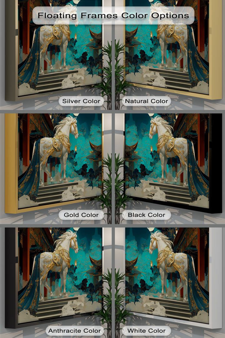 Moonlit Majesty – White Horse in Royal Gold Armor Canvas Print