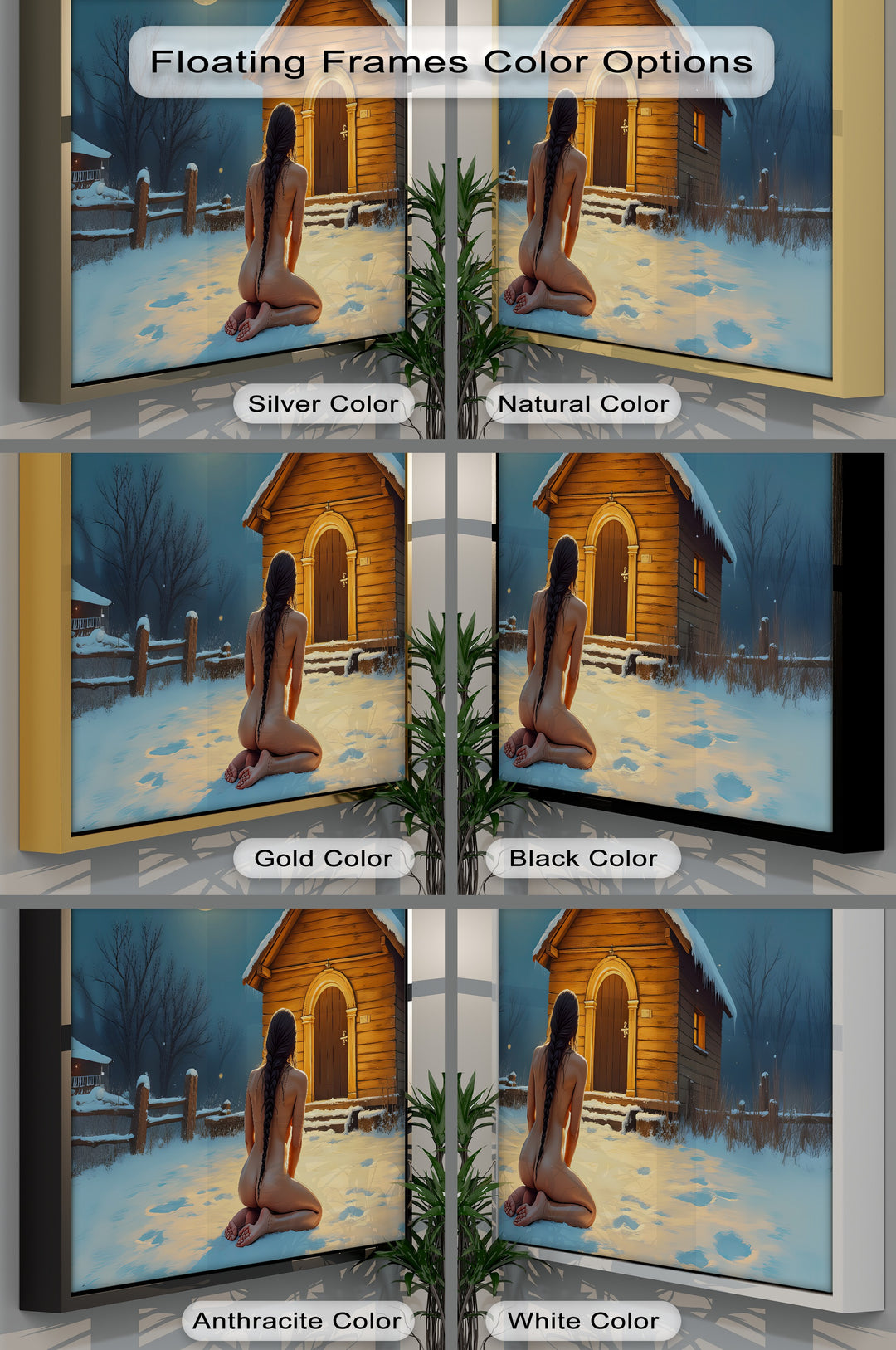Moonlit Prayer – Sensual Nude in Snowy Night Erotic Canvas Print | Framed Art