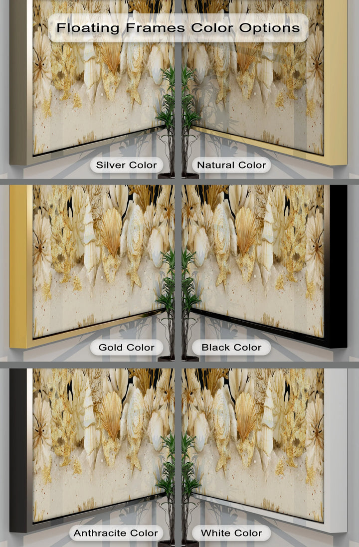 Golden Shoreline – Coastal Seashell and Coral Canvas Print - MyPhotoStation