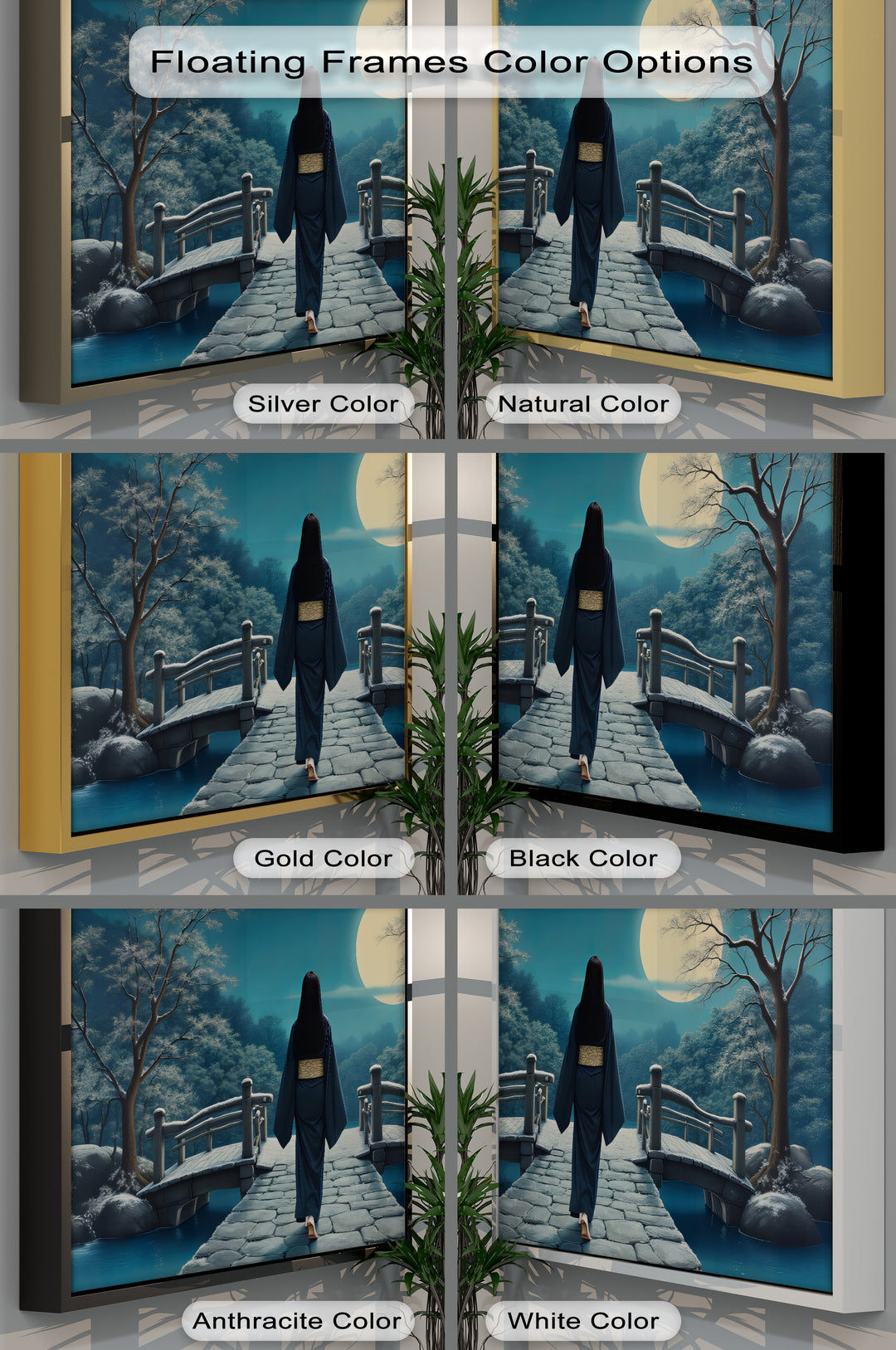 Moonlit Elegance – Japanese Geisha on Bridge Canvas Wall Art | Canvas Art