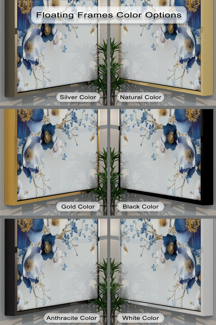 Blue and Ivory Elegance – Floral Fantasy with Pearls Canvas Print - MyPhotoStation