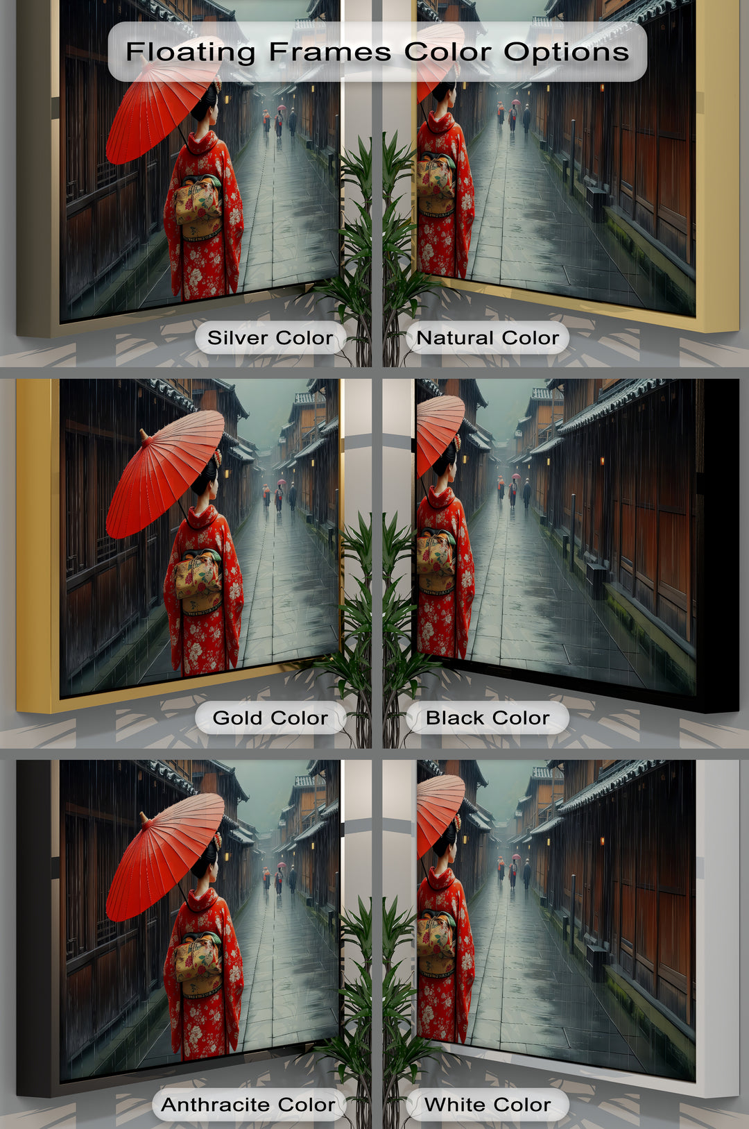 Geisha in the Rain – Japanese Street Scene Canvas Wall Art | Large Canvas