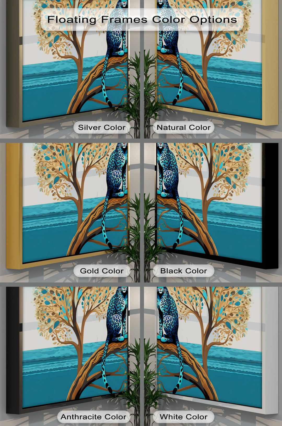 Blue Leopard in Tranquil Tree – Modern Jungle Animal Canvas Print - MyPhotoStation