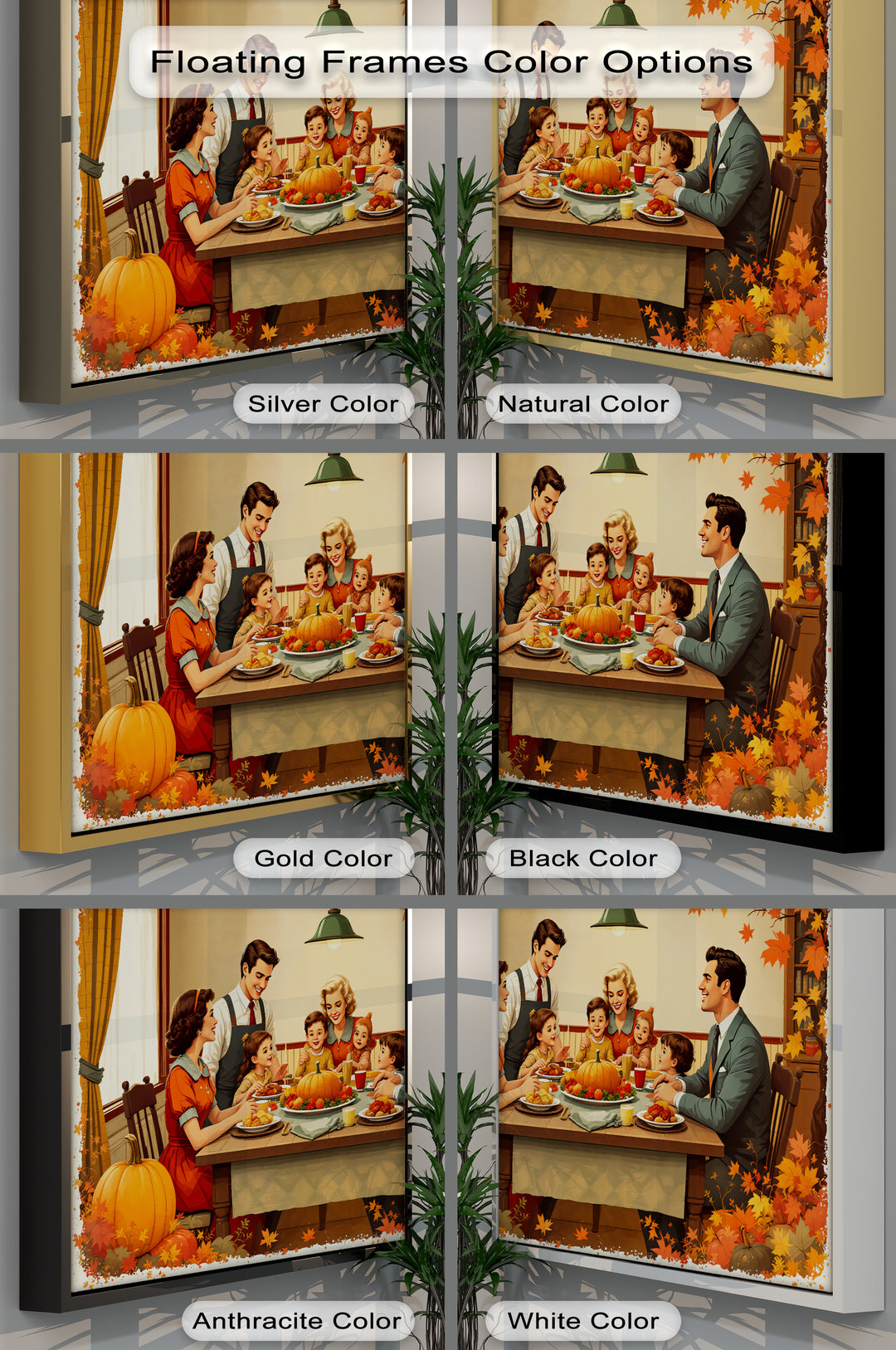 Autumn Gathering – Retro Thanksgiving Dinner Canvas Wall Art | Large Canvas
