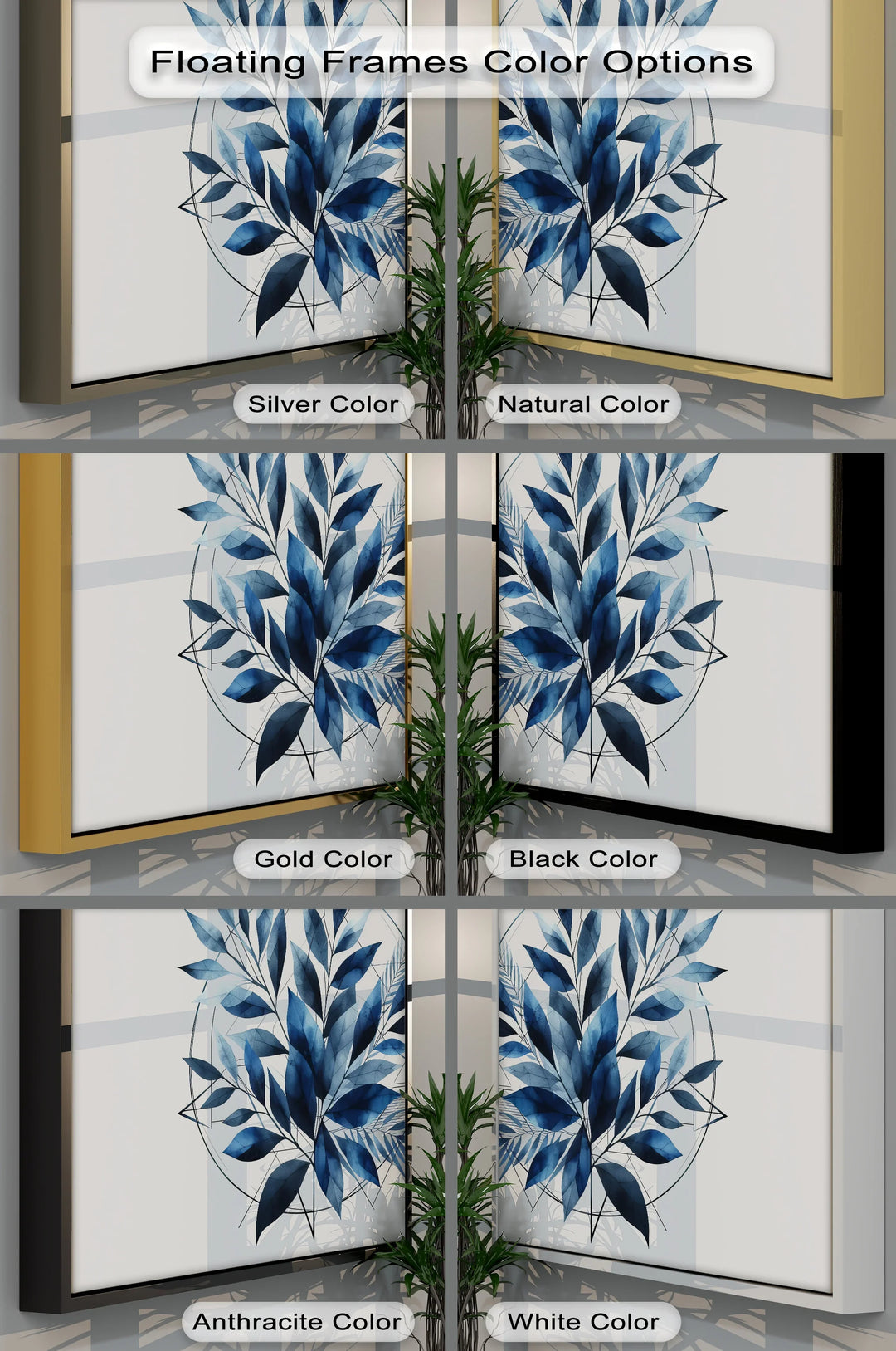 Geometric Botanical Harmony – Blue Leaf Canvas Print - MyPhotoStation