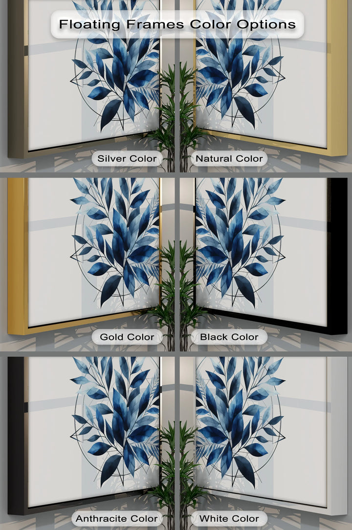 Geometric Botanical Harmony – Blue Leaf Canvas Print - MyPhotoStation