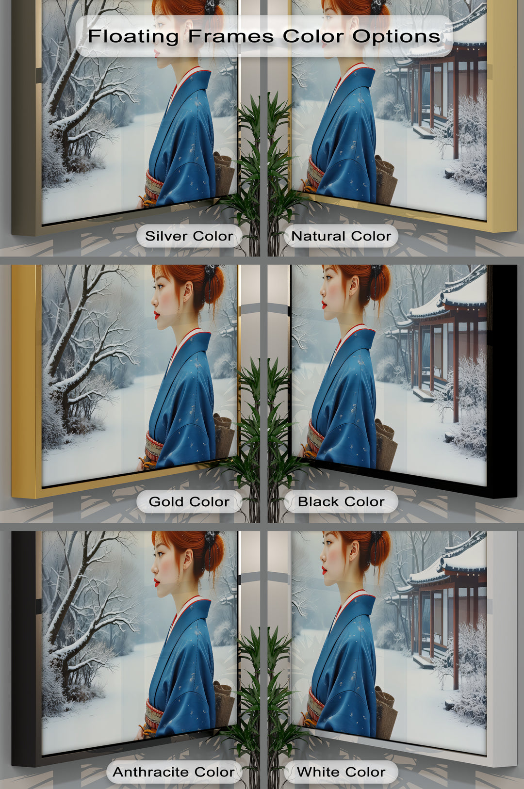 Geisha in Snow Garden – Japanese Kimono Canvas Wall Art | Framed Art