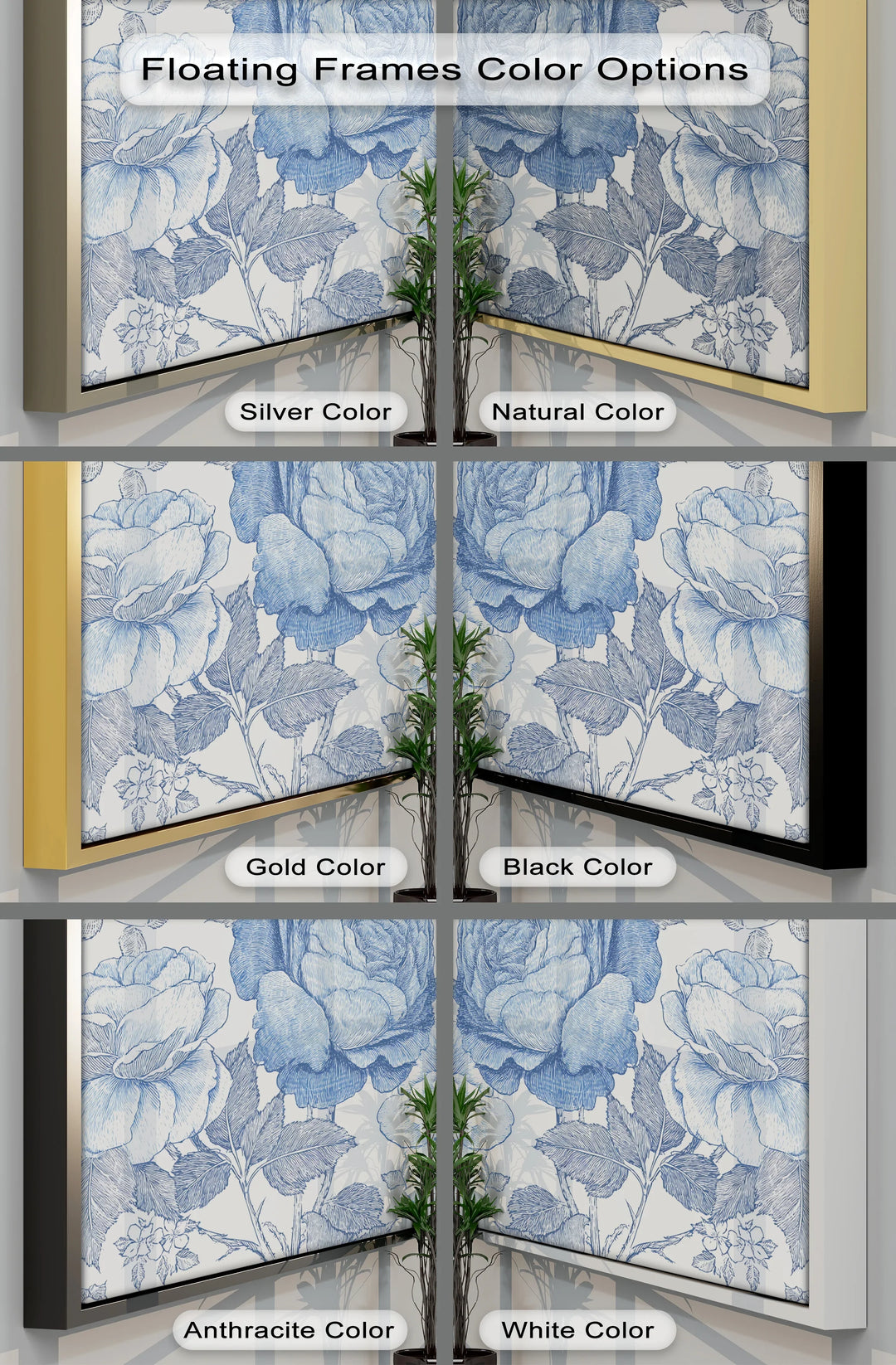 Vintage Indigo Garden – Blue Botanical Rose Canvas Print - MyPhotoStation