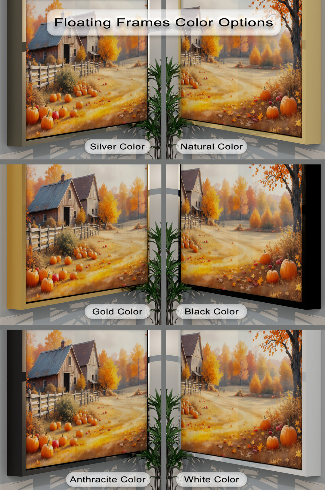Golden Harvest Barn – Farmhouse Pumpkin Canvas Wall Art | Framed Art