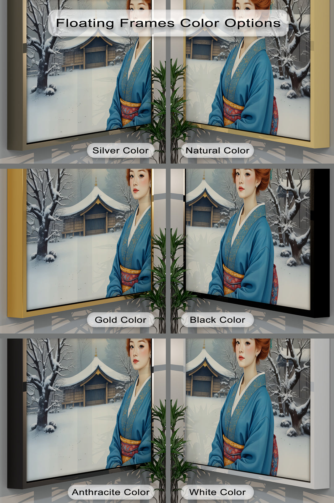 Geisha in Winter Serenity – Japanese Kimono Canvas Wall Art | Framed Canvas