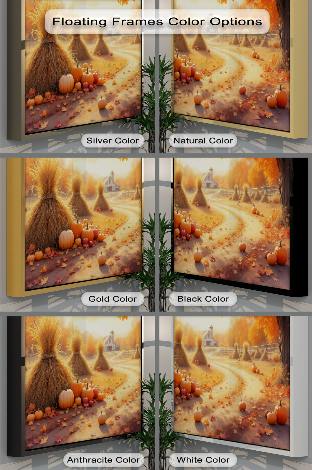 Autumn Pathway – Farmhouse Pumpkin Fall Canvas Wall Art | Framed Art