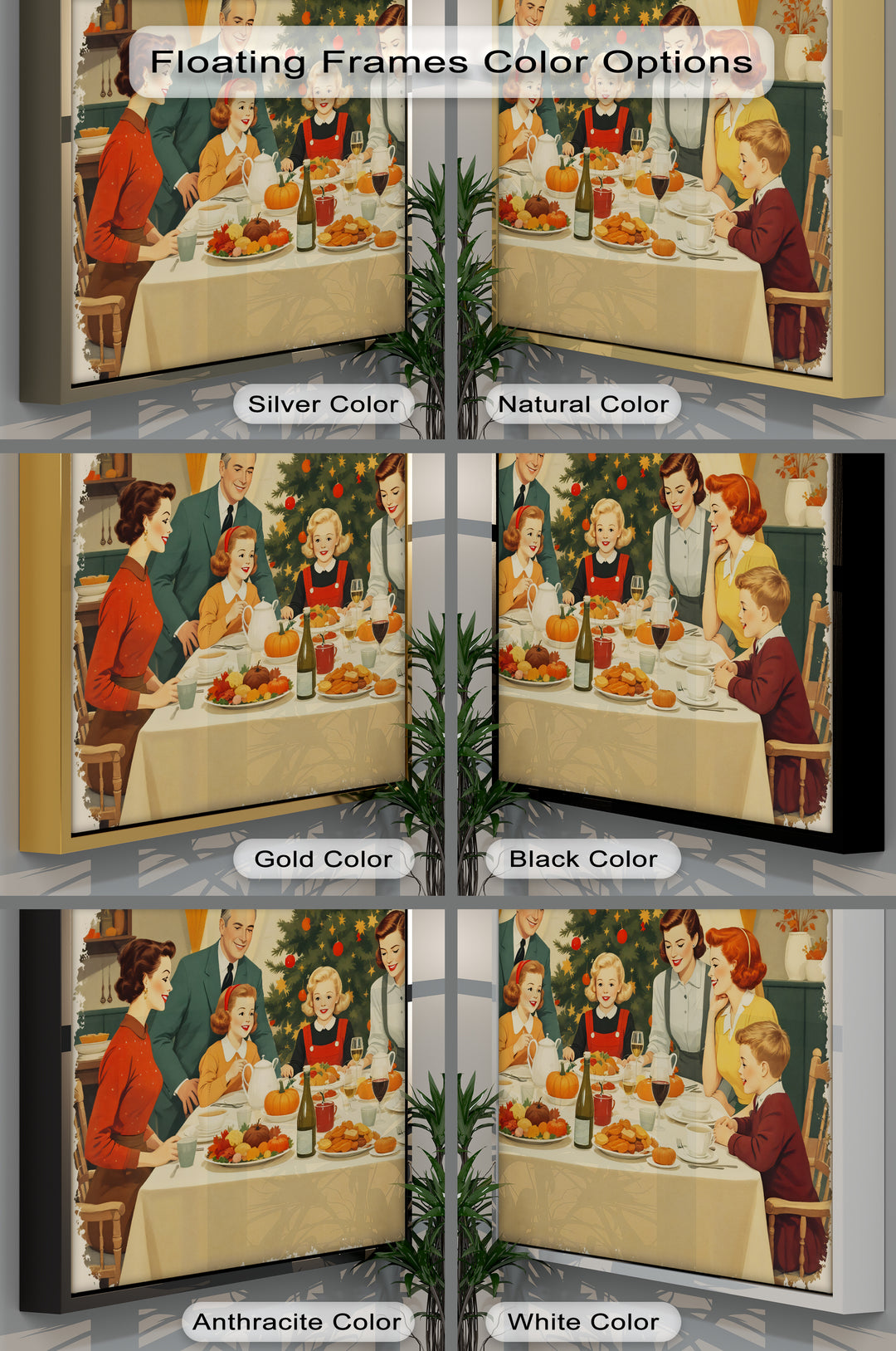 Retro Family Christmas Dinner Canvas Wall Art | Large Canvas