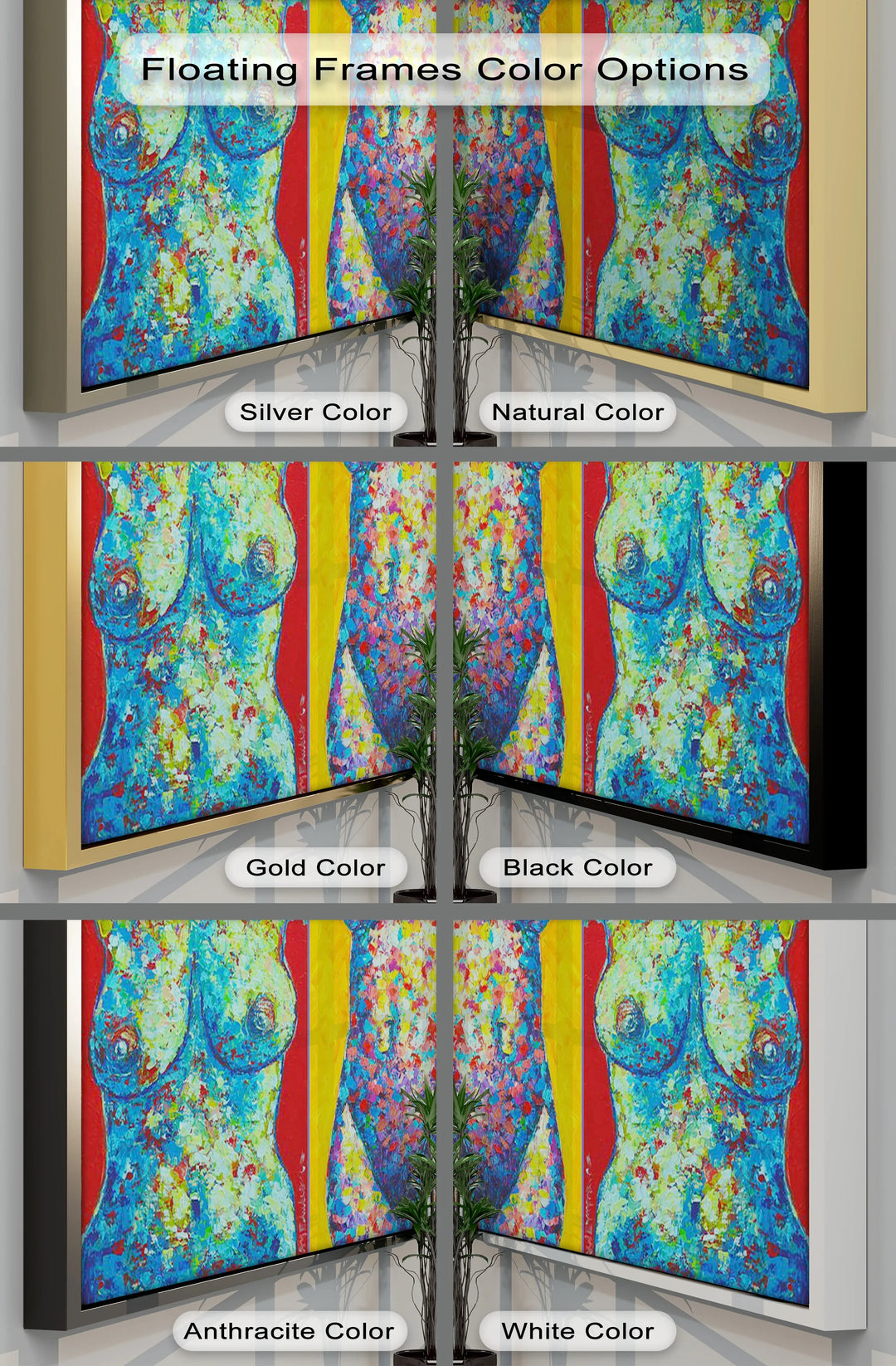Vivid Forms – Abstract Female Torso Triptych Canvas Print - MyPhotoStation