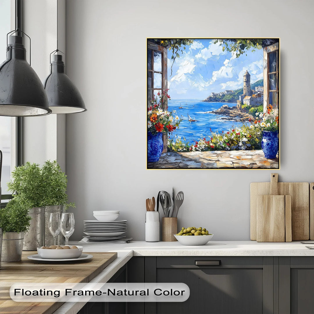 Mediterranean View Through the Terrace – Coastal Kitchen Canvas Print - MyPhotoStation
