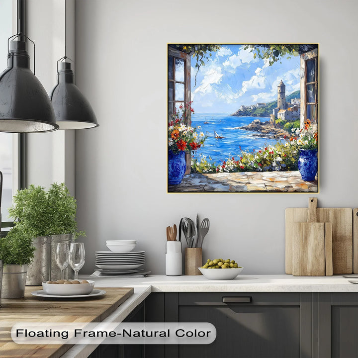 Mediterranean View Through the Terrace – Coastal Kitchen Canvas Print - MyPhotoStation