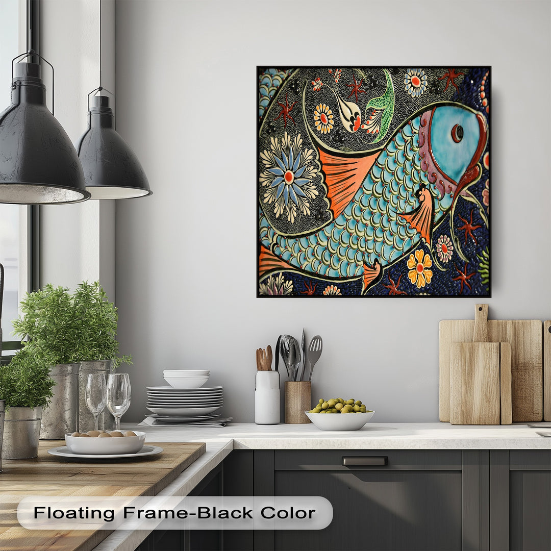Decorative Fish Canvas Print – Colorful Ocean Mosaic Wall Art