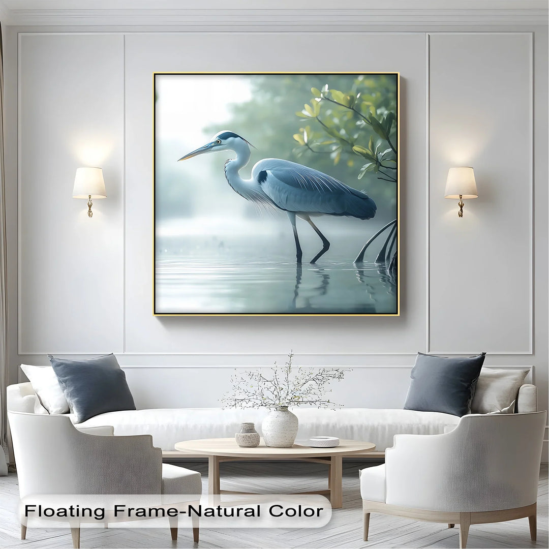 Silent Morning – Heron in the Misty Mangroves Canvas Wall Art - MyPhotoStation