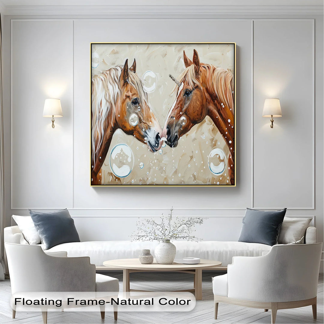Bubble-Kissed Companions – Playful Unicorn Love Canvas Print - MyPhotoStation