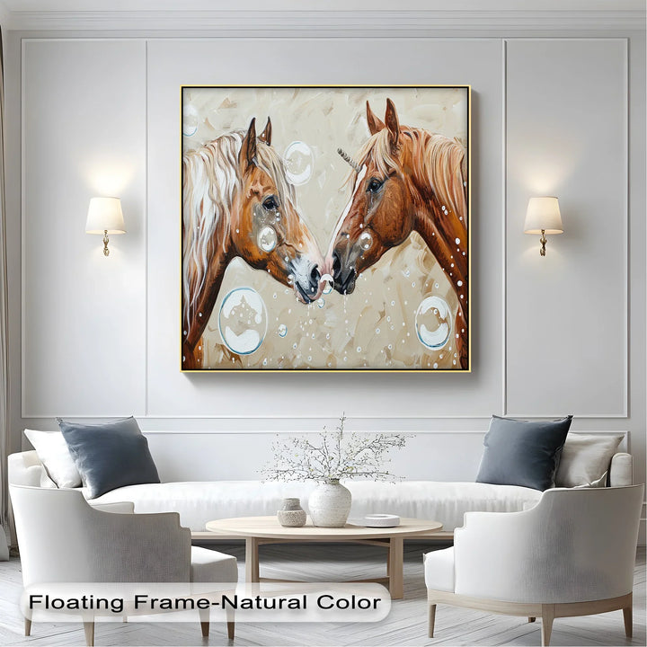 Bubble-Kissed Companions – Playful Unicorn Love Canvas Print - MyPhotoStation