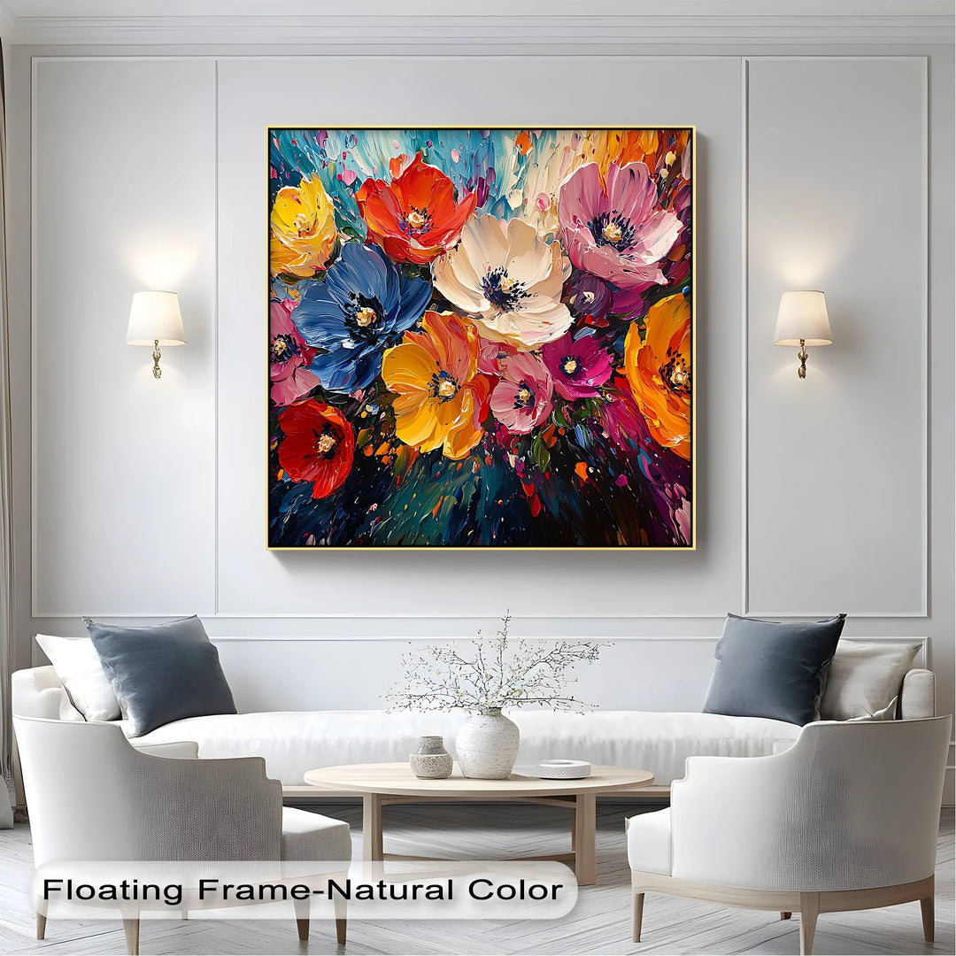 Floral Explosion – dynamic textured flower painting for vibrant interiors.

