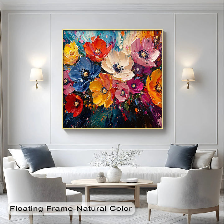 Floral Explosion – dynamic textured flower painting for vibrant interiors.


