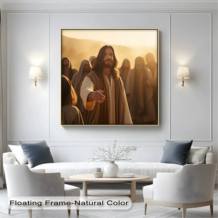 Sermon in golden light – faith-based canvas wall art.

