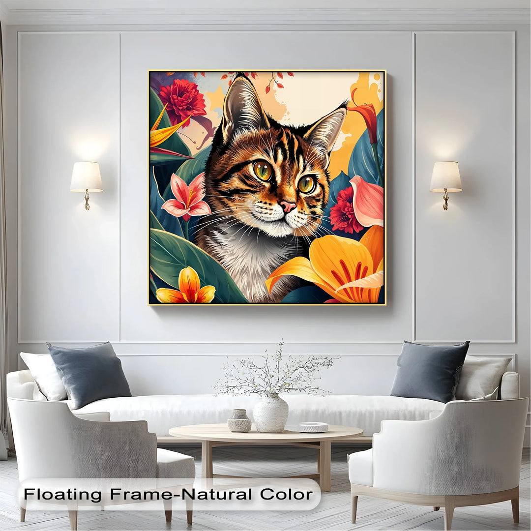 Tabby Cat Surrounded by Tropical Flowers - Cat Canvas Print - MyPhotoStation