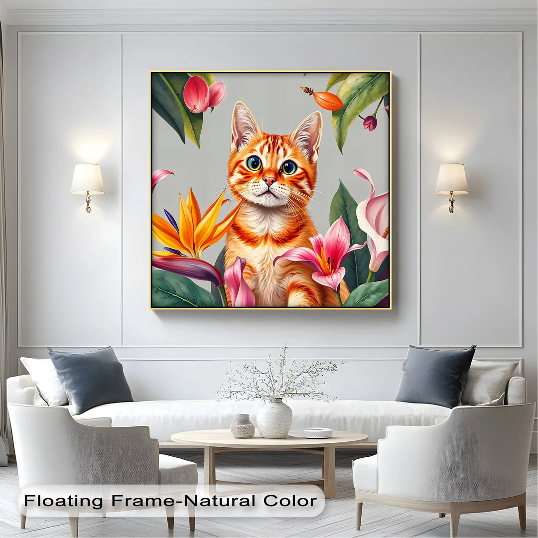 Tropical Curiosity – Orange Tabby Among Exotic Flowers Cat Canvas Print - MyPhotoStation