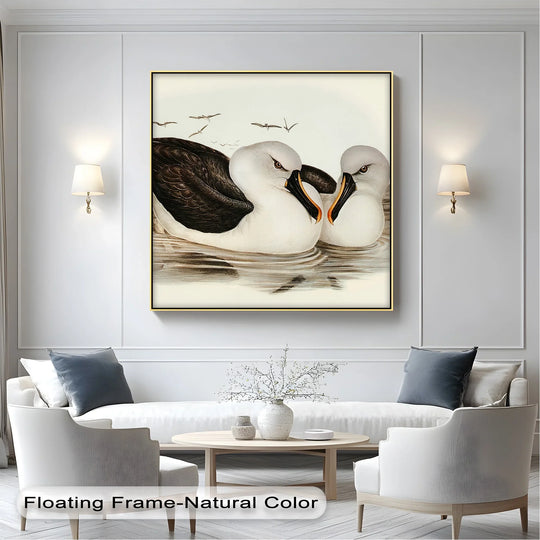 Rippling water animates this scene as the regal albatrosses float, creating a serene sense of motion in these captivating canvas pictures.