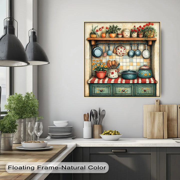 Rustic Cottage Kitchen Shelf – Vintage Kitchen Canvas Print - MyPhotoStation