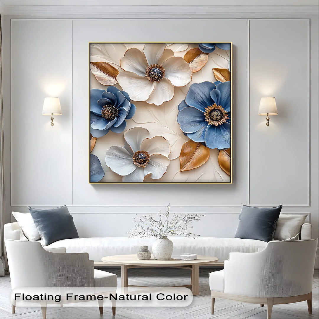 Blue and Gold Elegance – Sophisticated Floral Canvas Wall Art - MyPhotoStation