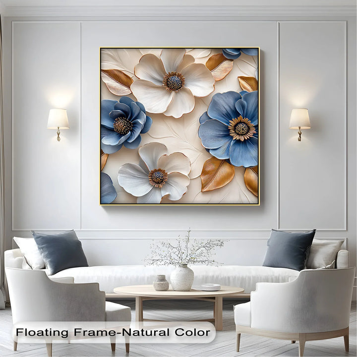 Blue and Gold Elegance – Sophisticated Floral Canvas Wall Art - MyPhotoStation