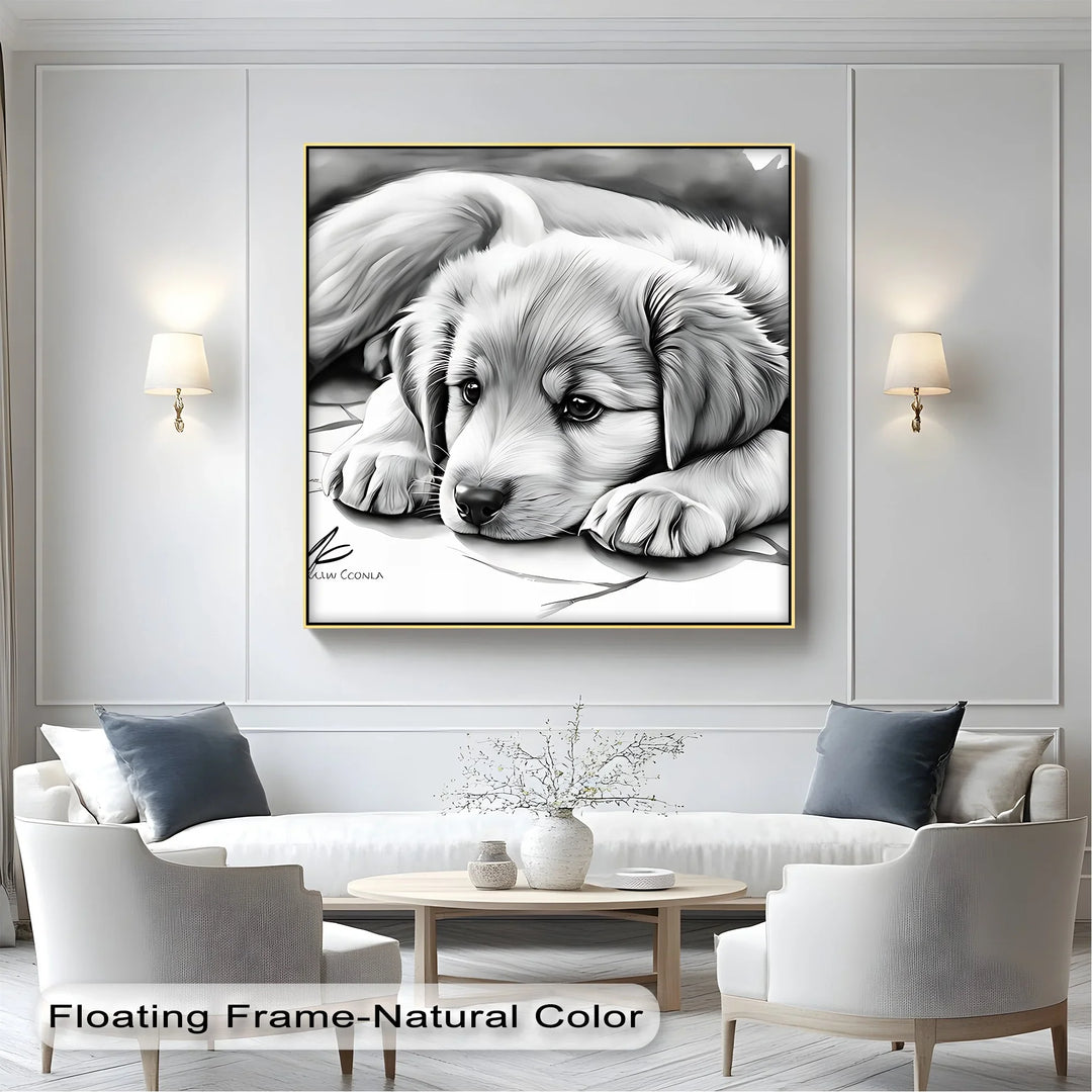 Gentle Gaze – Sad-Eyed Puppy in Black & White Canvas Print - MyPhotoStation