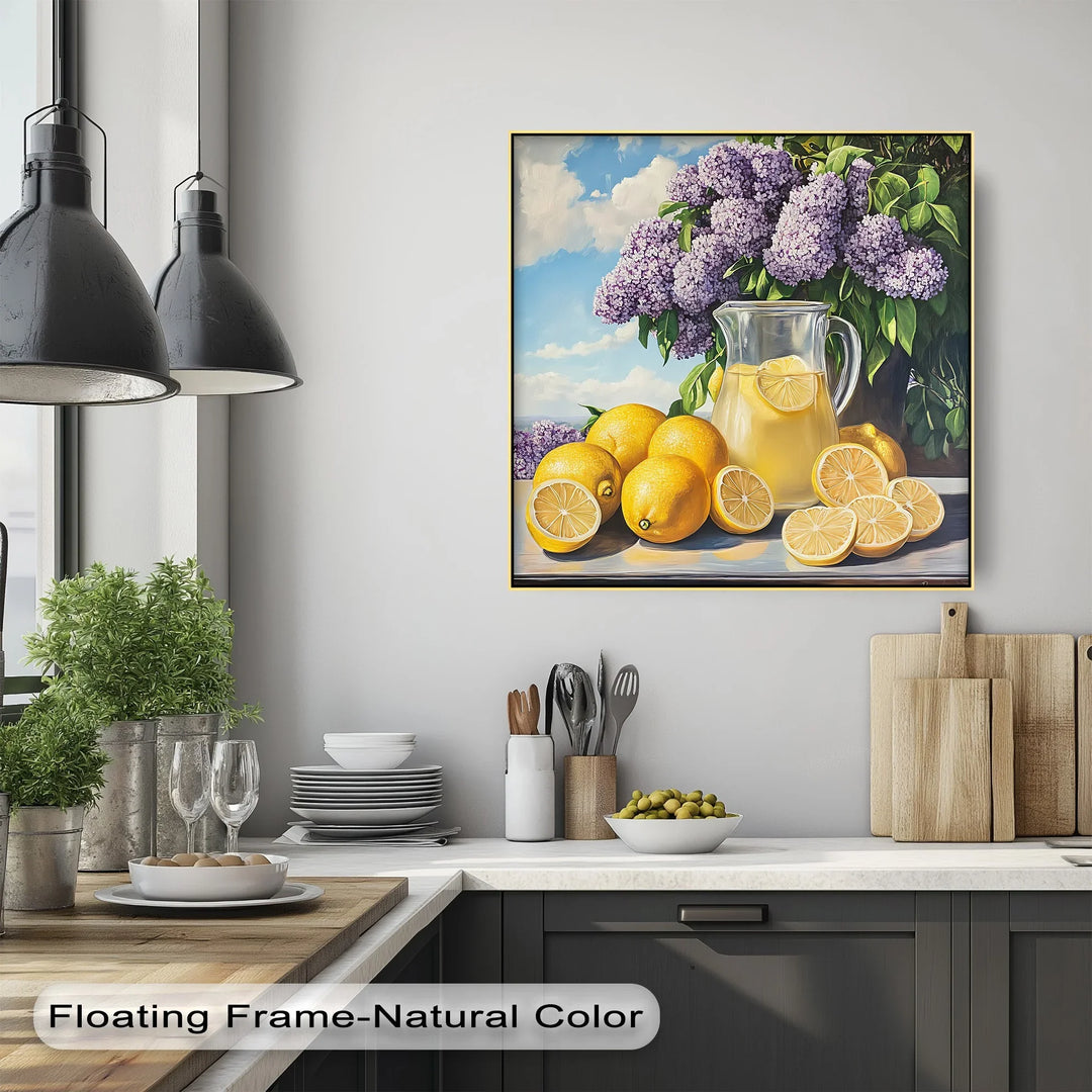 Summer Lemonade Charm – Lemons and Lilacs Kitchen Canvas Print - MyPhotoStation