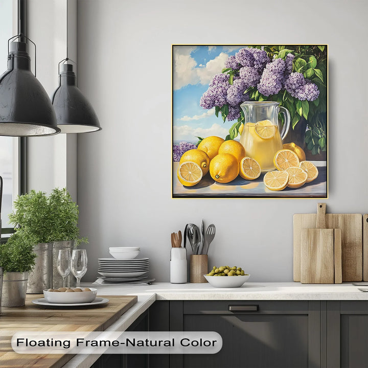 Summer Lemonade Charm – Lemons and Lilacs Kitchen Canvas Print - MyPhotoStation