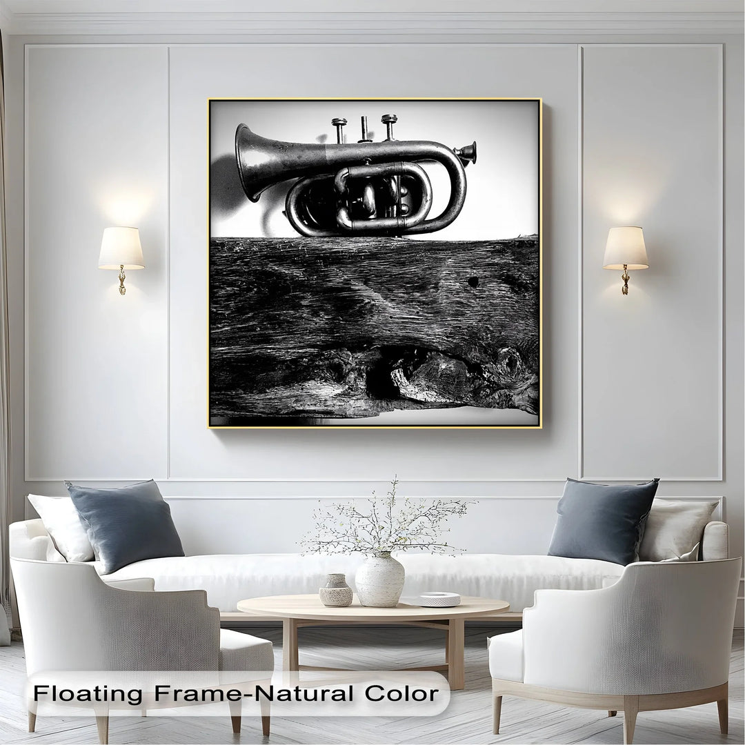 Rustic Trumpet Still Life – Black and White Vintage Music Canvas Prints - MyPhotoStation