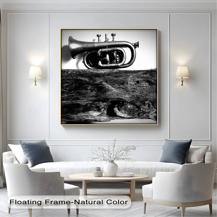 Rustic Trumpet Still Life – Black and White Vintage Music Canvas Prints - MyPhotoStation