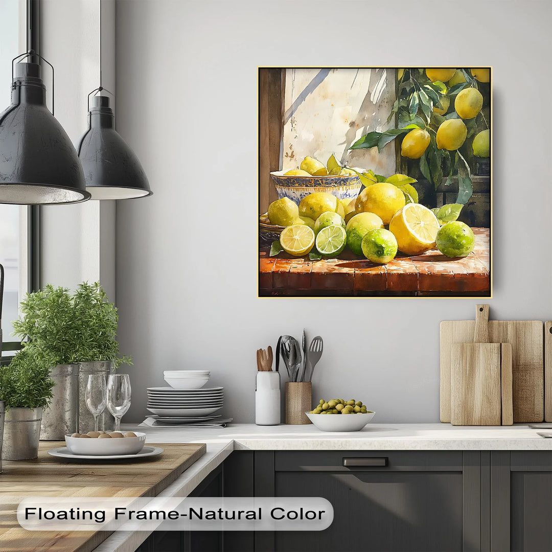 Sunlit Citrus Still Life – Mediterranean Lemons and Limes Kitchen Canvas Print - MyPhotoStation
