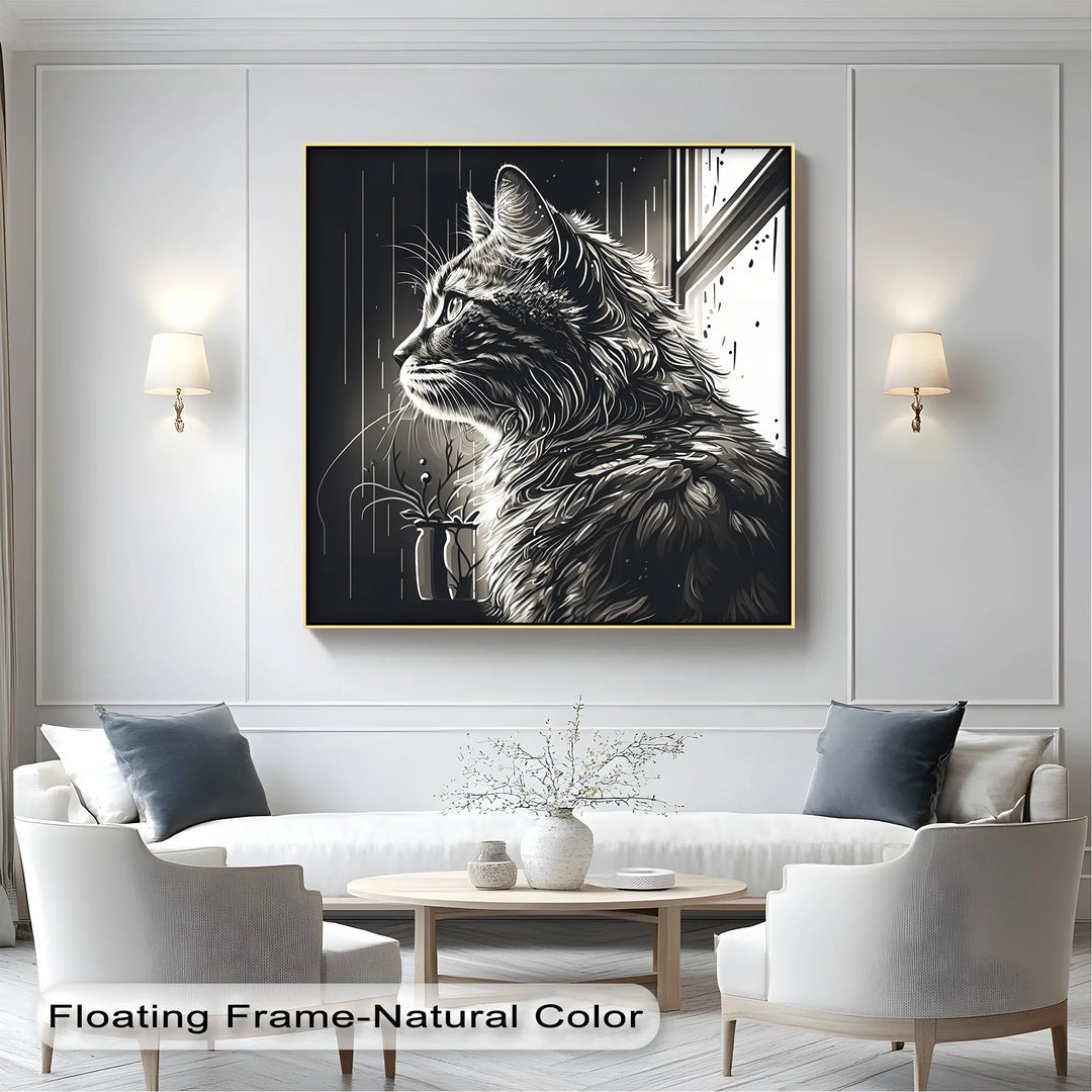 Cat Looking Out the Window in Monochrome - Cat Canvas Print - MyPhotoStation