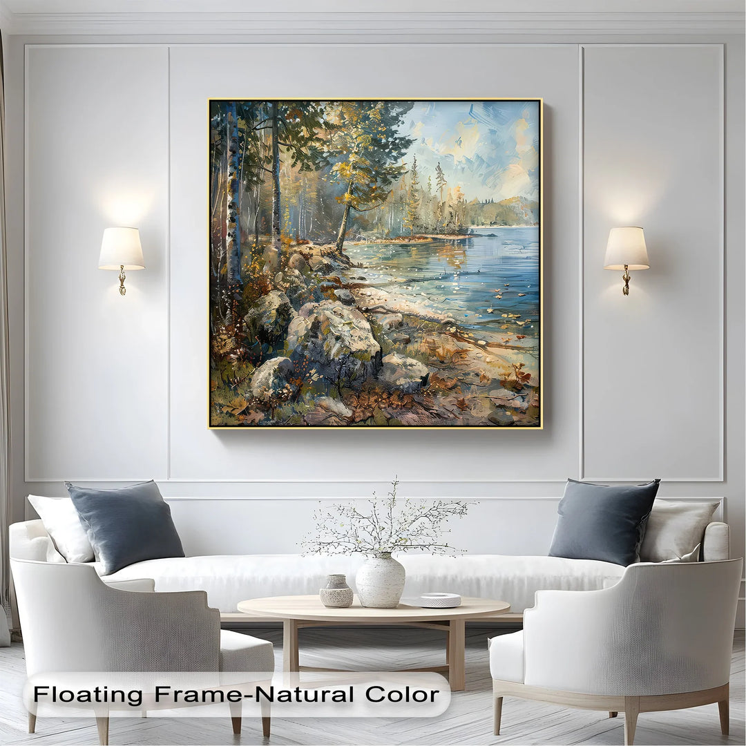 Tranquil Lakeside Morning – Serene Forest and Water Canvas Print - MyPhotoStation