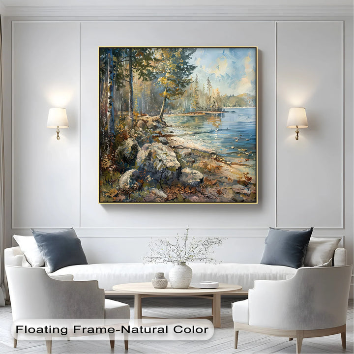 Tranquil Lakeside Morning – Serene Forest and Water Canvas Print - MyPhotoStation