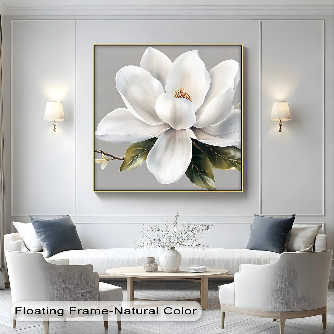 White Petal Harmony – delicate magnolia canvas painting.

