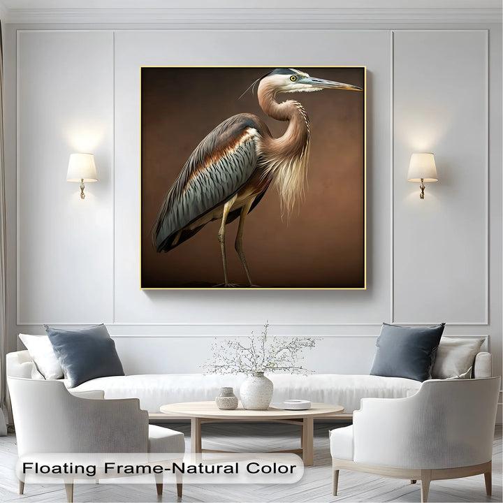 Elegant Heron on Earth Tones – Bird Portrait Canvas Print - MyPhotoStation